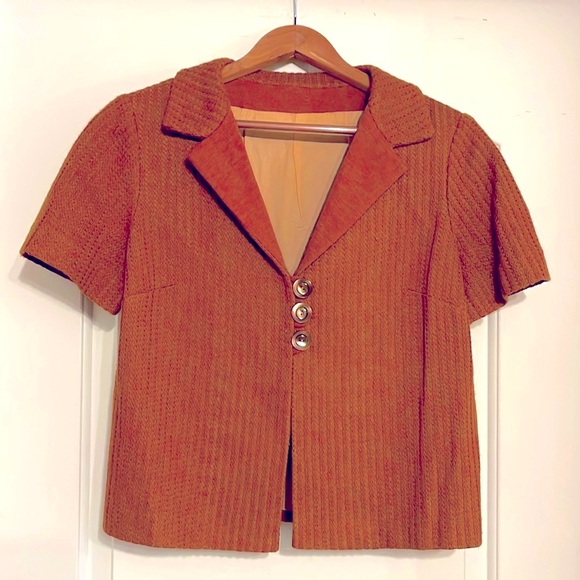 Vintage 1940 Tops - FALL READY! Vintage Waffle Knit Short-Sleeve Jacket or Shirt Size S-M